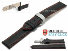 Meyhofer EASY-CLICK Uhrenarmband Tobin 18mm schwarz Leder Karbon-Look rote Naht Faltschließe (Schließenanstoß 18 mm)