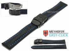 Meyhofer EASY-CLICK Uhrenarmband Liard 18mm schwarz Leder Karbon-Look blaue Naht Faltschließe (Schließenanstoß 18 mm)