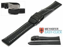 Meyhofer EASY-CLICK Uhrenarmband Liard 18mm schwarz Leder Karbon-Look helle Naht Faltschließe (Schließenanstoß 18 mm)