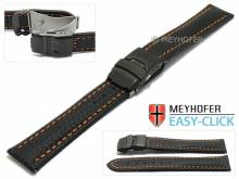 Meyhofer EASY-CLICK Uhrenarmband Liard 18mm schwarz Leder Karbon-Look orange Naht Faltschließe (Schließenanstoß 18 mm)