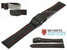 Meyhofer EASY-CLICK Uhrenarmband Liard 18mm schwarz Leder Karbon-Look rote Naht Faltschließe (Schließenanstoß 18 mm)