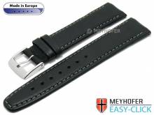 Meyhofer EASY-CLICK Uhrenarmband Maribor Classic 16mm schwarz Leder glatt graue Naht (Schließenanstoß 14 mm)