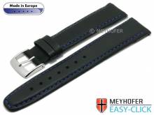 Meyhofer EASY-CLICK Uhrenarmband Maribor Special 16mm schwarz Leder glatt blaue Naht (Schließenanstoß 14 mm)