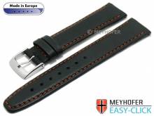 Meyhofer EASY-CLICK Uhrenarmband Maribor Special 18mm schwarz Leder glatt orange Naht (Schließenanstoß 16 mm)