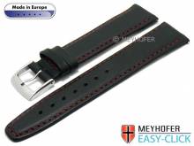 Meyhofer EASY-CLICK Uhrenarmband Maribor Special 18mm schwarz Leder glatt rote Naht (Schließenanstoß 16 mm)
