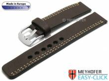 Meyhofer EASY-CLICK watch strap Wollin 24mm dark brown leather light asymmetric stitching (width of buckle 24 mm)