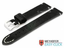 Meyhofer EASY-CLICK Uhrenarmband Crowford 24mm schwarz Leder velourartig helle Naht (Schließenanstoß 22 mm)