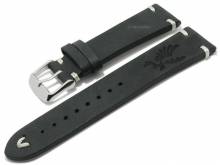 Meyhofer EASY-CLICK Uhrenarmband Portland - Motiv Adler 22mm schwarz Leder helle Naht (Schließenanstoß 20 mm)