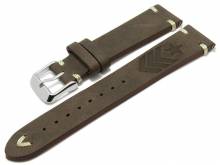 Meyhofer EASY-CLICK watch strap Portland - Motif Army 22mm dark brown leather light stitching (width of buckle 20 mm)