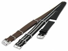 Uhrenarmbänder 3er-Set NATO CLASSIC TRIO 18mm braun/schw-grau/schwarz Leder/Textil Durchzugsbänder & Clipband MEYHOFER