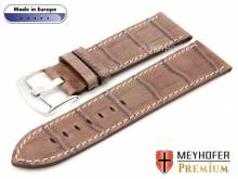 Watch strap Manresa 24mm brown leather alligator grain light stitching by MEYHOFER (width of buckle 22 mm)