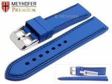 Watch strap Calgary 22mm royal blue caoutchouc smooth black double stitching by MEYHOFER (width of buckle 20 mm)