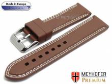 Watch strap Calgary Sport 22mm brown caoutchouc smooth Light double stitching by MEYHOFER (width of buckle 20 mm)