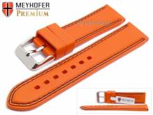 Watch strap Calgary 22mm orange caoutchouc smooth black double stitching by MEYHOFER (width of buckle 20 mm)