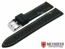 Watch strap Veteli 18mm black silicone racing look yellow stitching by MEYHOFER (width of buckle 18 mm)
