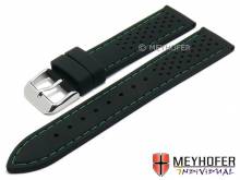Watch strap Veteli 18mm black silicone racing look green stitching by MEYHOFER (width of buckle 18 mm)