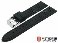 Watch strap Veteli Classic 24mm black silicone racing look stitched by MEYHOFER (width of buckle 22 mm)
