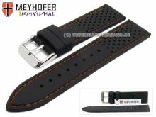 Watch strap Veteli 24mm black silicone racing look orange stitching by MEYHOFER (width of buckle 22 mm)