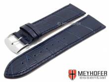 Watch strap Davos 28mm dark blue leather alligator grain stitched by MEYHOFER (width of buckle 26 mm)