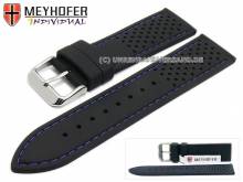 Watch strap Veteli 24mm black silicone racing look blue stitching by MEYHOFER (width of buckle 22 mm)
