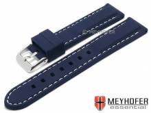 Watch strap Brossard Sport 24mm dark blue silicone smooth matt light stitching by MEYHOFER (width of buckle 22 mm)