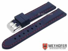Watch strap Brossard Fashion 24mm dark blue silicone smooth matt red stitching by MEYHOFER (width of buckle 22 mm)