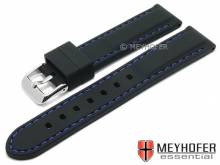 Watch strap Brossard Fashion 24mm black silicone smooth matt blue stitching by MEYHOFER (width of buckle 22 mm)