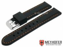 Watch strap Brossard Fashion 24mm black silicone smooth matt orange stitching by MEYHOFER (width of buckle 22 mm)