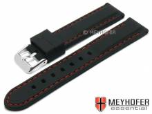 Watch strap Brossard Fashion 24mm black silicone smooth matt red stitching by MEYHOFER (width of buckle 22 mm)