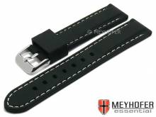 Watch strap Brossard Sport 24mm black silicone smooth matt light stitching by MEYHOFER (width of buckle 22 mm)
