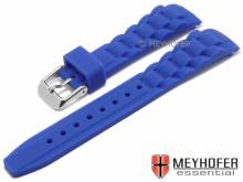 Watch strap Leeds 17mm blue silicone waterproof matt with curved ends by MEYHOFER (width of buckle 14 mm)