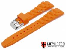 Watch strap Leeds 17mm orange silicone waterproof matt with curved ends by MEYHOFER (width of buckle 14 mm)