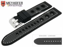 Watch strap Tulsa 24mm black silicone carbon optics racing look light stitching by MEYHOFER (width of buckle 22 mm)
