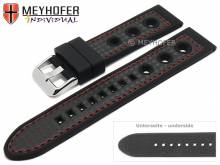 Watch strap Tulsa 24mm black silicone carbon optics racing look red stitching by MEYHOFER (width of buckle 22 mm)
