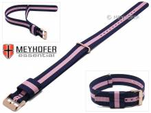 Uhrenarmband Streamwood 20mm dunkelblau Textil pinker Streifen Durchzugsband rosgoldfarbene Schließe von MEYHOFER