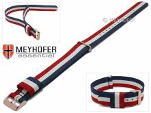 Uhrenarmband Streamwood 18mm dunkelblau/weiß/rot Textil Durchzugsband rosgoldfarbene Schließe von MEYHOFER