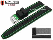 Watch strap Flatwoods 24mm black/green silicone smooth matt by MEYHOFER (width of buckle 22 mm)