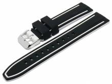 Watch strap Flatwoods 24mm black/white silicone smooth matt by MEYHOFER (width of buckle 22 mm)