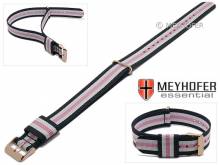 Uhrenarmband Oswego 18mm dunkelblau/weiß/pink Textil/Synthetik Durchzugsband rosgoldfarbene Schließe von MEYHOFER