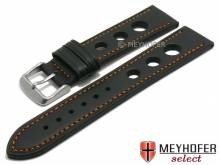 Watch strap Toluca 24mm black leather racing look orange stitching by MEYHOFER (width of buckle 22 mm)