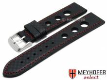 Watch strap Yonkers 24mm black leather racing look carbon optics red stitching by MEYHOFER (width of buckle 22 mm)
