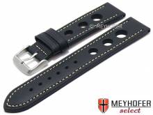 Watch strap Sturgis 24mm dark blue leather racing look light stitching by MEYHOFER (width of buckle 22 mm)
