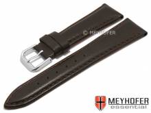 Watch strap XS Clarksburg 19mm dark brown leather smooth matt stitched by MEYHOFER (width of buckle 16 mm)