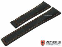 Uhrenarmband Alderney 22mm schwarz Leder Alligator-Prägung orange Naht Faltschließe MEYHOFER (Schließenanstoß 18 mm)
