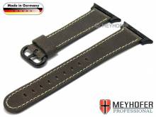 Watch strap Bebra BE 20mm dark brown leather smooth with APPLE adapter 38 mm by MEYHOFER (width of buckle 18 mm)