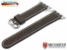 Watch strap Bebra 20mm dark brown leather smooth with APPLE adapter 38 mm by MEYHOFER (width of buckle 18 mm)