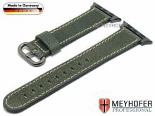 Watch strap Bebra GUN 20mm green leather smooth with APPLE adapter 38 mm by MEYHOFER (width of buckle 18 mm)