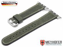 Watch strap Bebra 20mm green leather smooth with APPLE adapter 38 mm by MEYHOFER (width of buckle 18 mm)