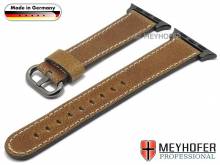 Watch strap Bebra GUN 20mm brown leather smooth with APPLE adapter 38 mm by MEYHOFER (width of buckle 18 mm)