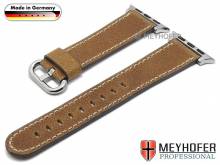 Watch strap Bebra 20mm brown leather smooth with APPLE adapter 38 mm by MEYHOFER (width of buckle 18 mm)